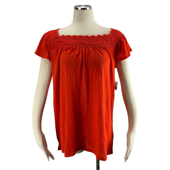 Old Navy Tops - Old Navy Orange NWT Large Top Crochet Linen Boho Short Sleeve